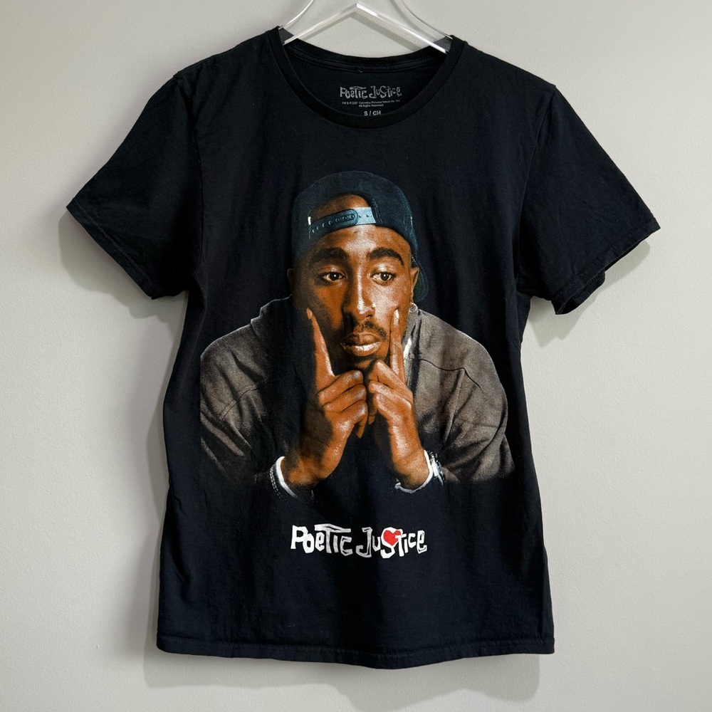 Tupac Poetic Justice Graphic T-Shirt Black Short Sleeve Crew Neck Size Small